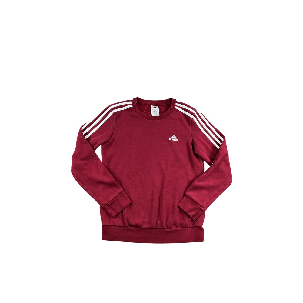 Adidas Sweatshirt Womens XS Maroon Burgundy 3 Stripe Crew Neck Pullover 0933